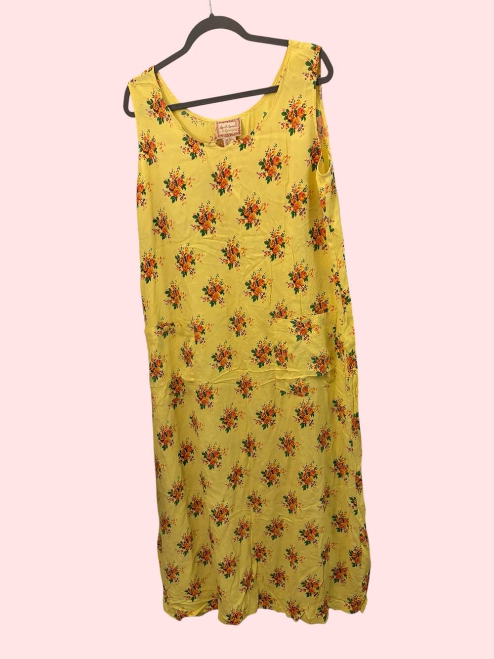 April Cornell Yellow Floral Maxi Dress L Rayon Flowy Light Airy Cottagecore